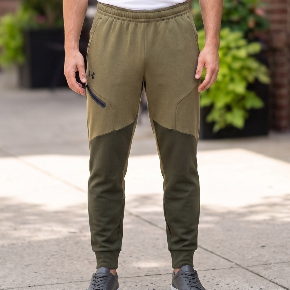 Under Armour Mens Joggers Olive Green Colorblock Athletic Tapered Pants